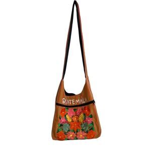 Y2K Orange Striped Floral Embroidered Guatemala Tribal Crossbody Hobo Bag